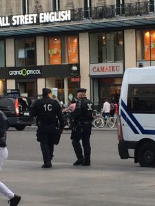 Riot police circle the Place de la Republique during demonstratoins (14 July, 2016)