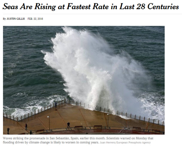 Seas Are Rising at Fastest Rate in Last 28 Centuries